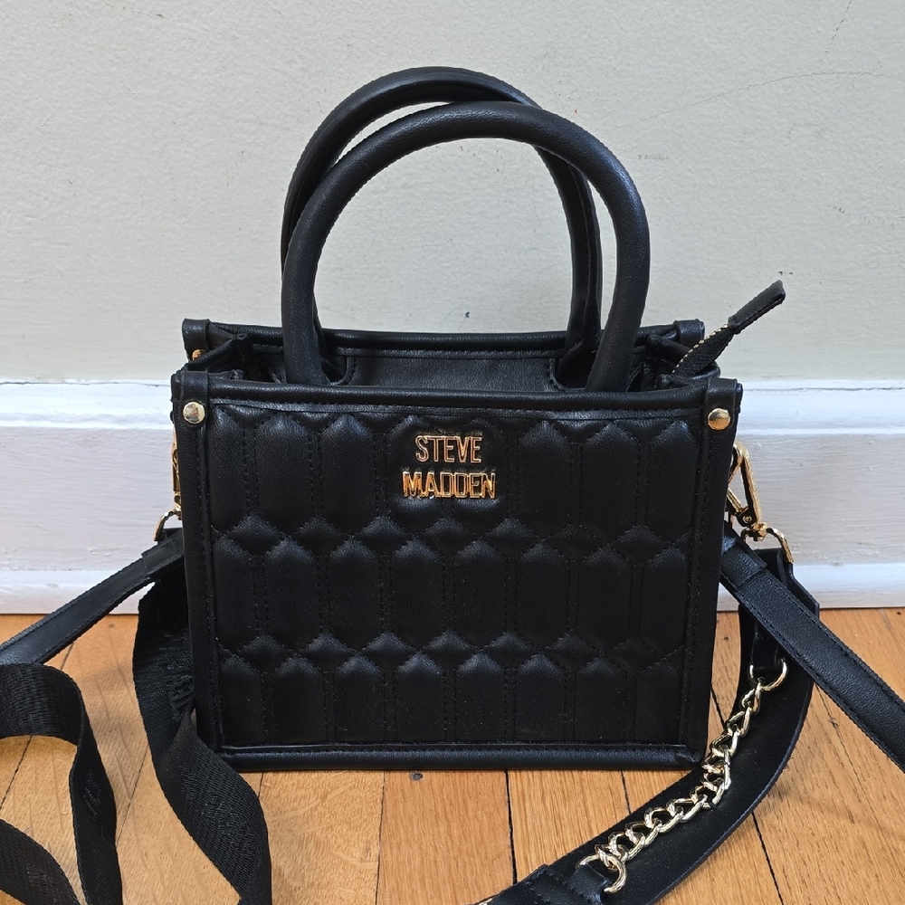 NWOT, Steve Madden, Bbevelyn Quilted Mini Tote, Black, 8.5"W x 6.25" H x 4"D